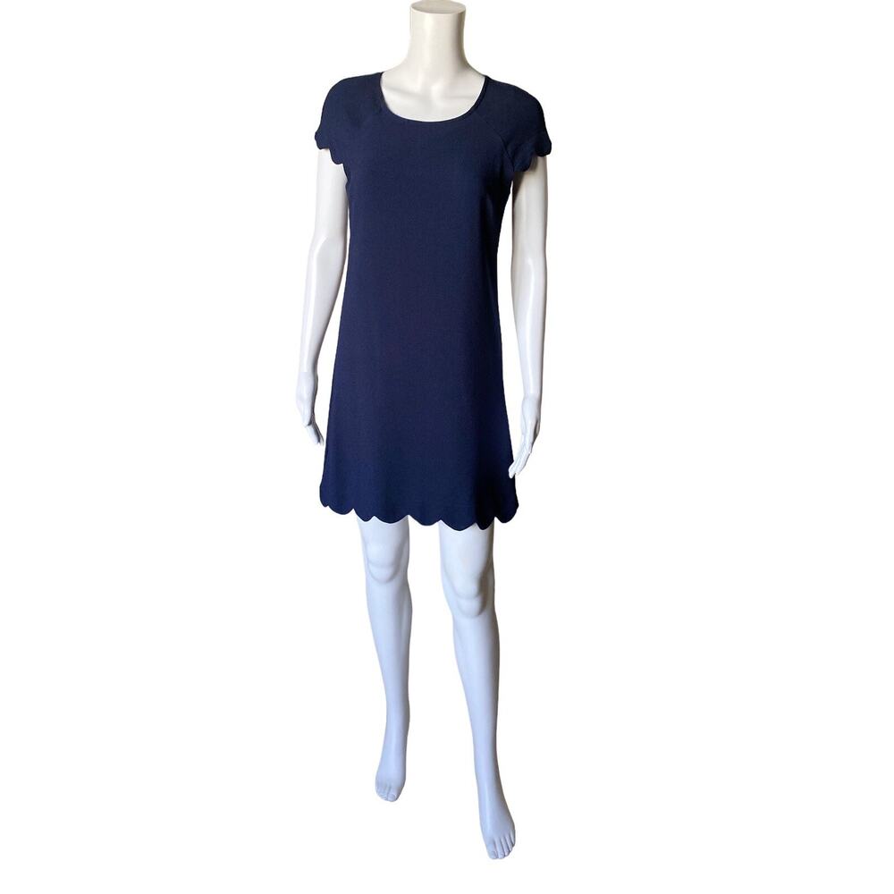 MONTEAU LOS ANGELES Womens Size XS Short Sleeve Scalloped Blue Mini Dress